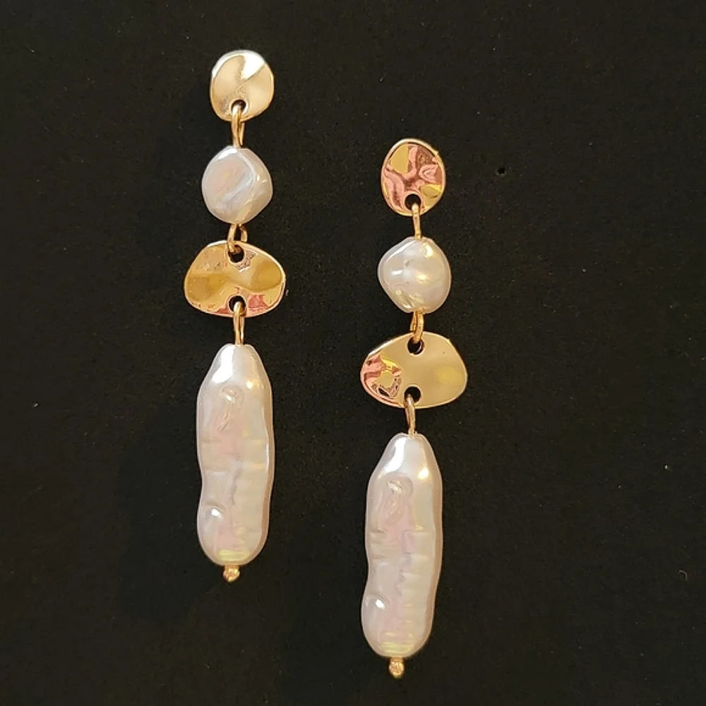 Gold Tone Pearl Linear Imitation Pearl Drop Earrings
